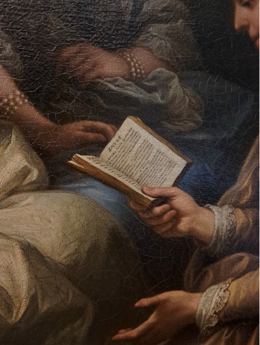 Pintura Antigua de personas leyendo libros
